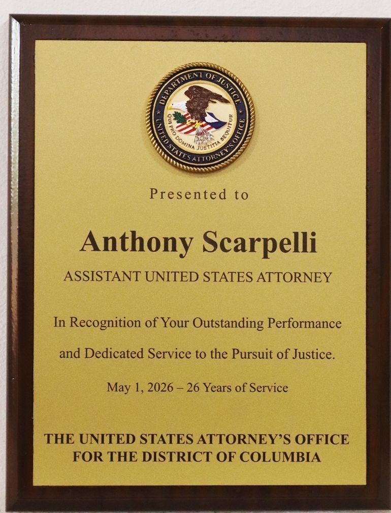 HQ-1056 - Retirtement Plaque for a US Assistant ATttorney