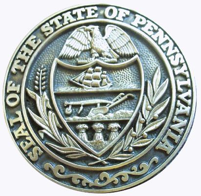 W32435- Carved Wall Plaque of the Seal of the State of Pennsylvania, Nickel-Silver Coated with Dark Patina