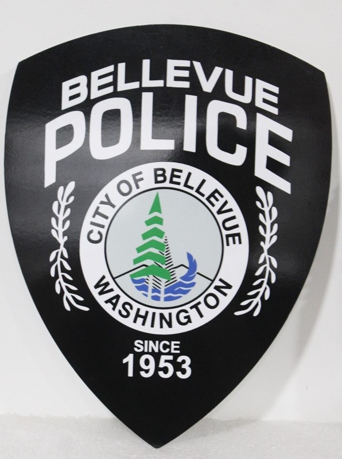 PP-2402 - Carved 2.5-D Multi-Level HDU Plaque of the Shoulder Patch of a Police Officer of the City of Belleview, Washington
