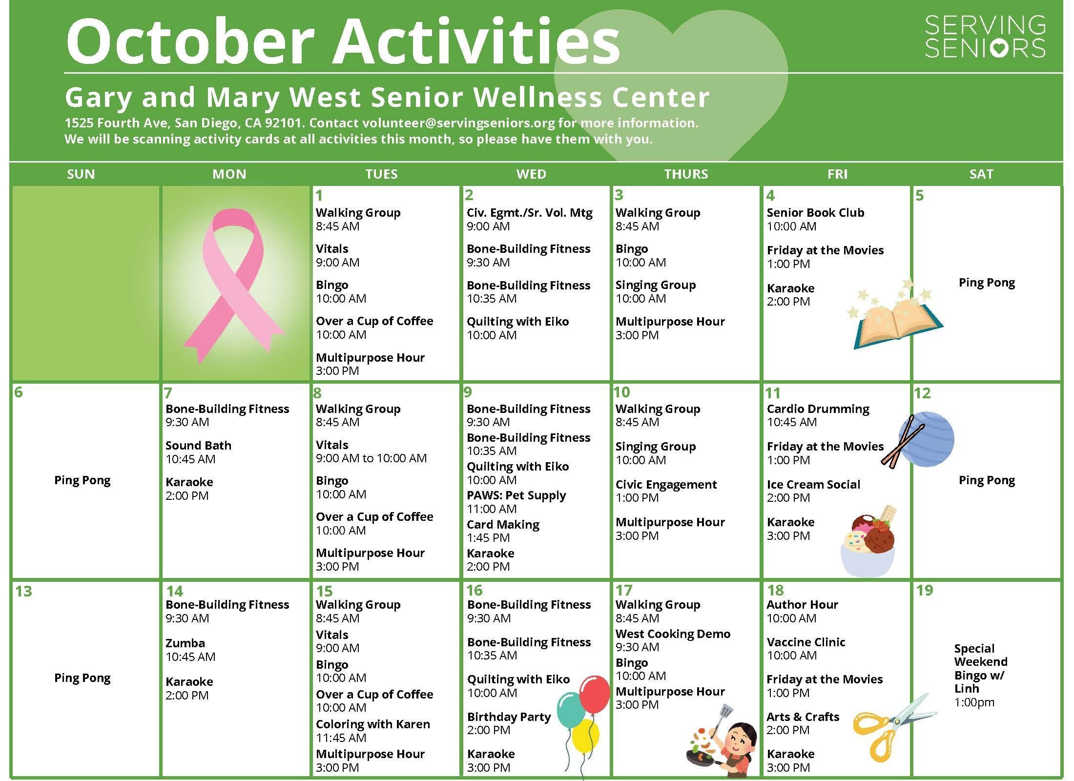 Click to download the Gary and Mary West Senior Wellness Center October Activities Calendar