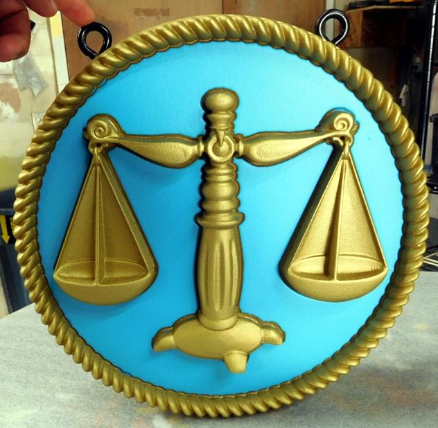 HP-1480 - - Carved 3-D Bas-Relief Plaque of the Emblem of the Scales of Justice 