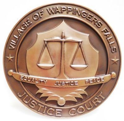 HP-1050 - Carved Plaque of the Seal of the the Justice Court, Village of Wappinger's Falls, 3-D Bronze-plated