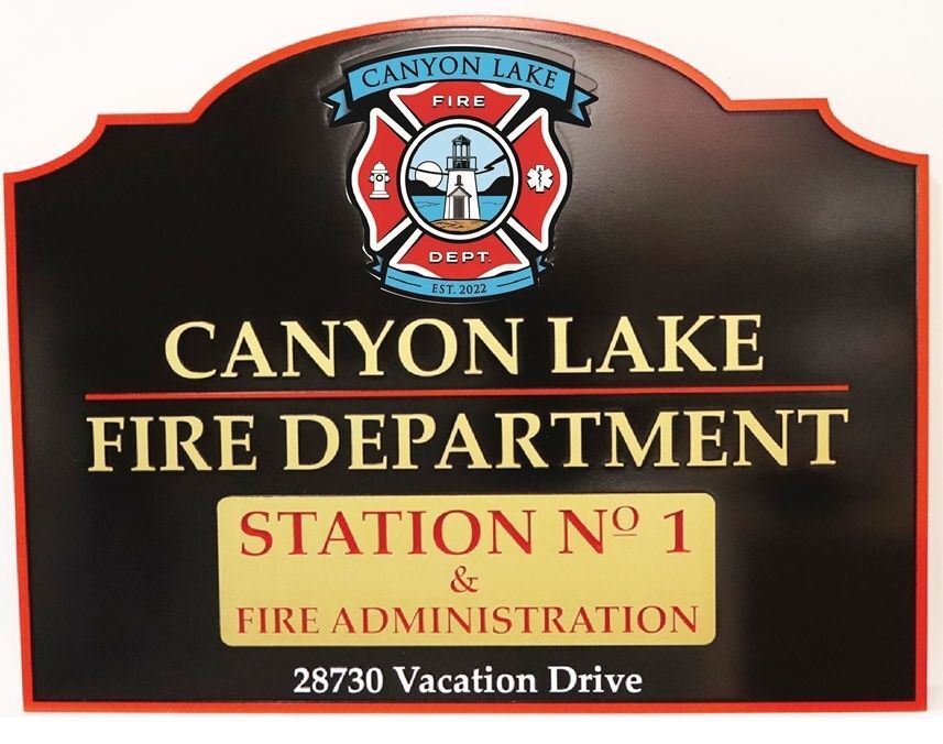 QP-3141 - Carved Entrance Sign for Canyon Lake  Fire Department, California