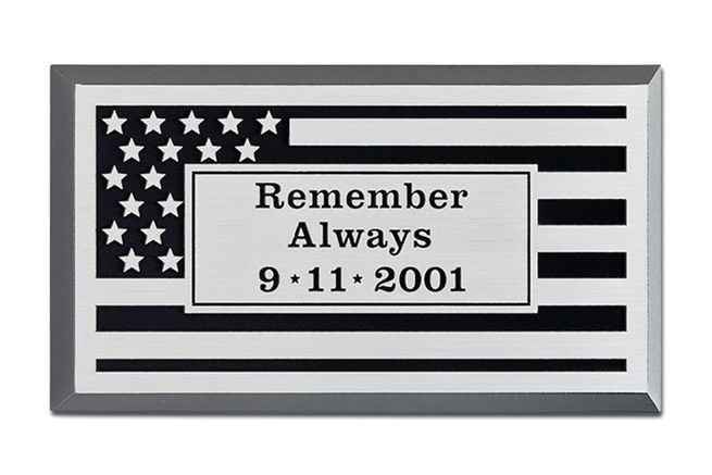 M7830 - Precision Machined Aluminum 9-11 Memorial Plaque, with US Flag