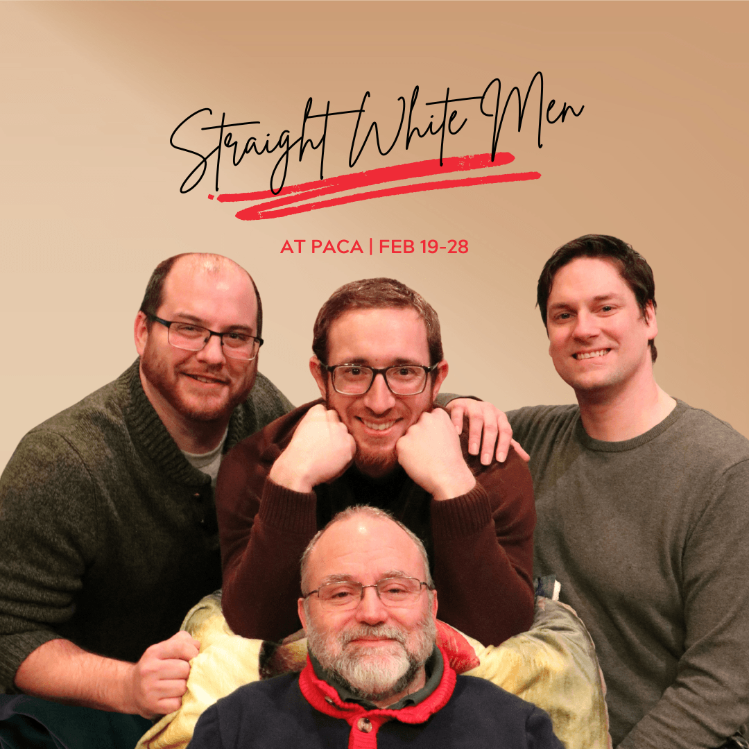 Four straight white men sitting on a couch. Artwork by Brenna Thummler.