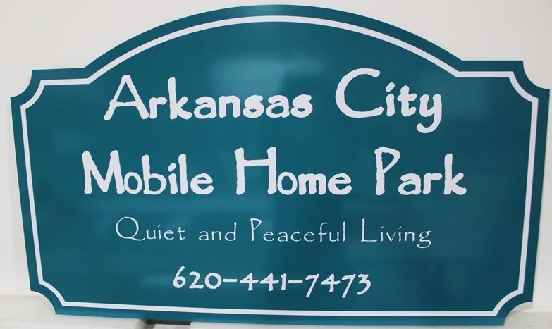 K20608 - Engraved High-Density-Urethane (HDU)  Entrance  Sign for the "Arkansas City Mobile Home Park " 