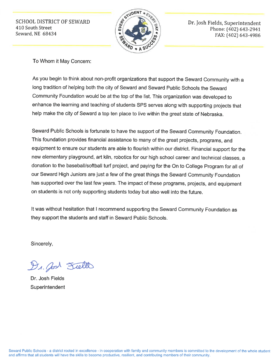 Letter from Josh Fields