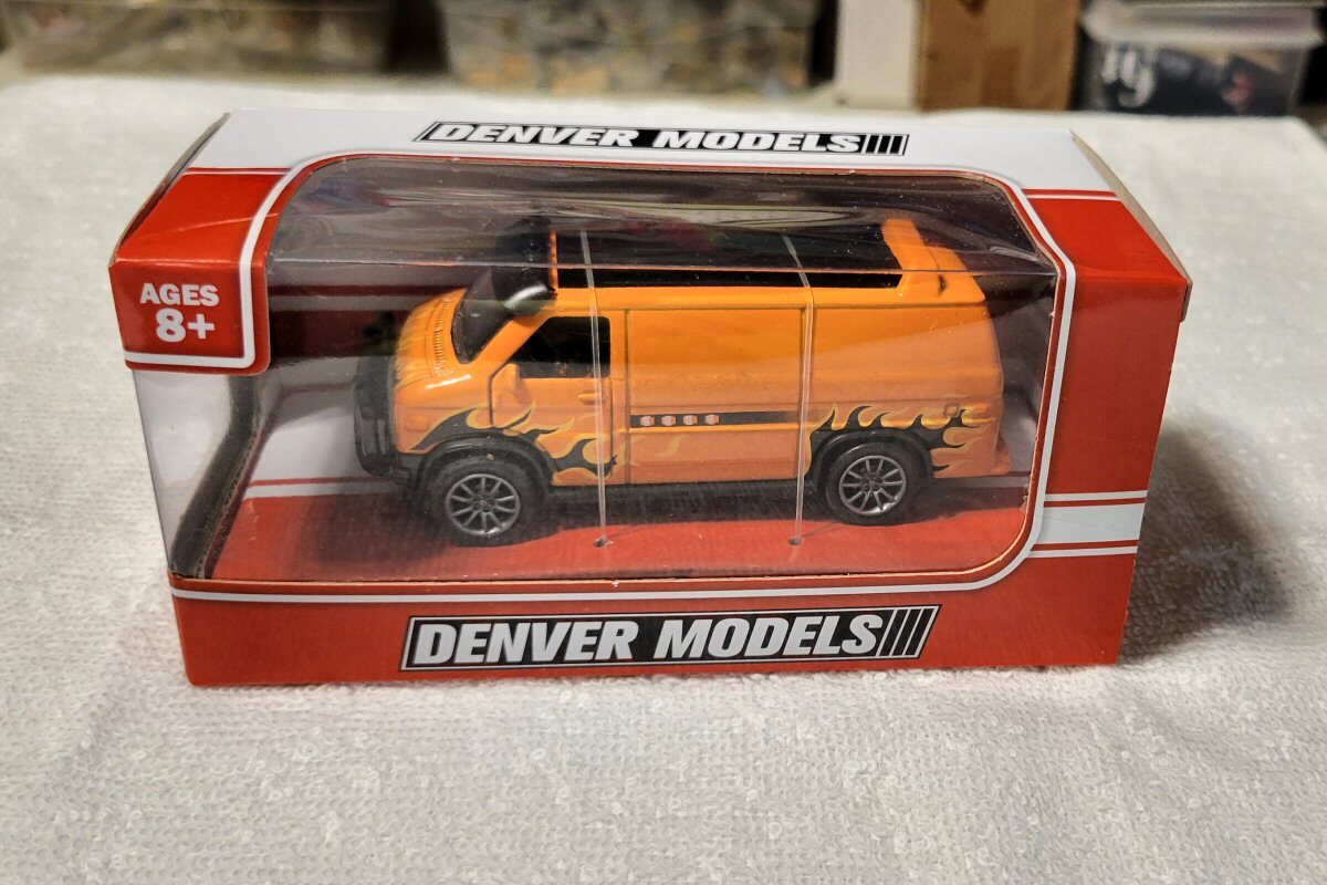 Denver Models Chevy Van - Orange w/ Flames - 1:43 scale