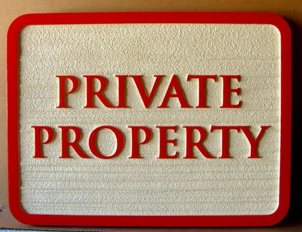 I18993 - Carved HDU Private Property Sign with Wood-Grain Pattern Sandblasted Background