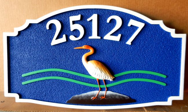 L21615 - 3-D Beach House Address Sign with Crane and Waves in Water