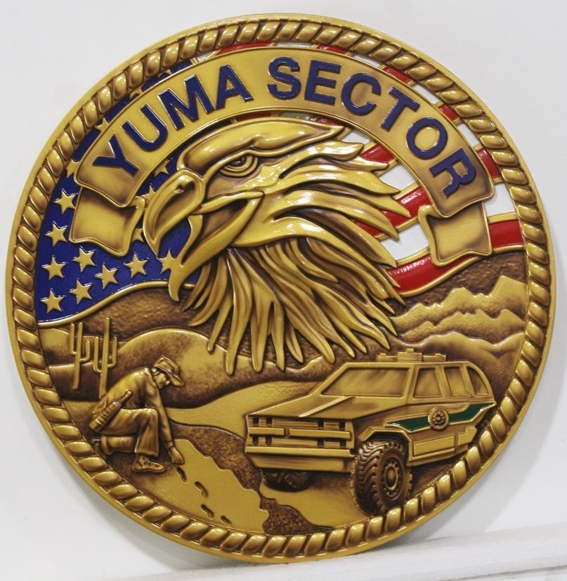 AP-4070 - Carved 3-D Plaque of the Seal of the US Border Patrol, Yuma Sector