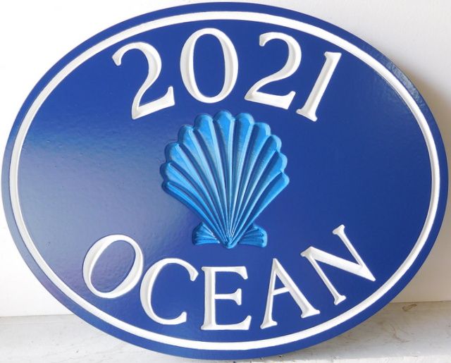 L21540 -- Engraved Coastal Residence Address Sign, with Recessed Seashell