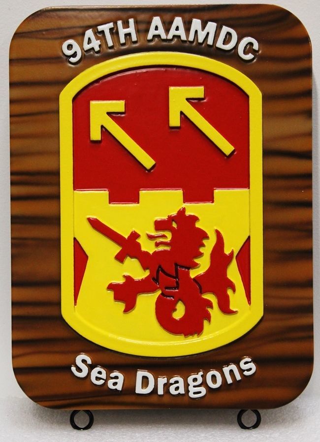 MP-2285 - Carved 2.5-D HDU Plaque of the Crest of the 94th AAMDC "Sea Dragons", US Army  