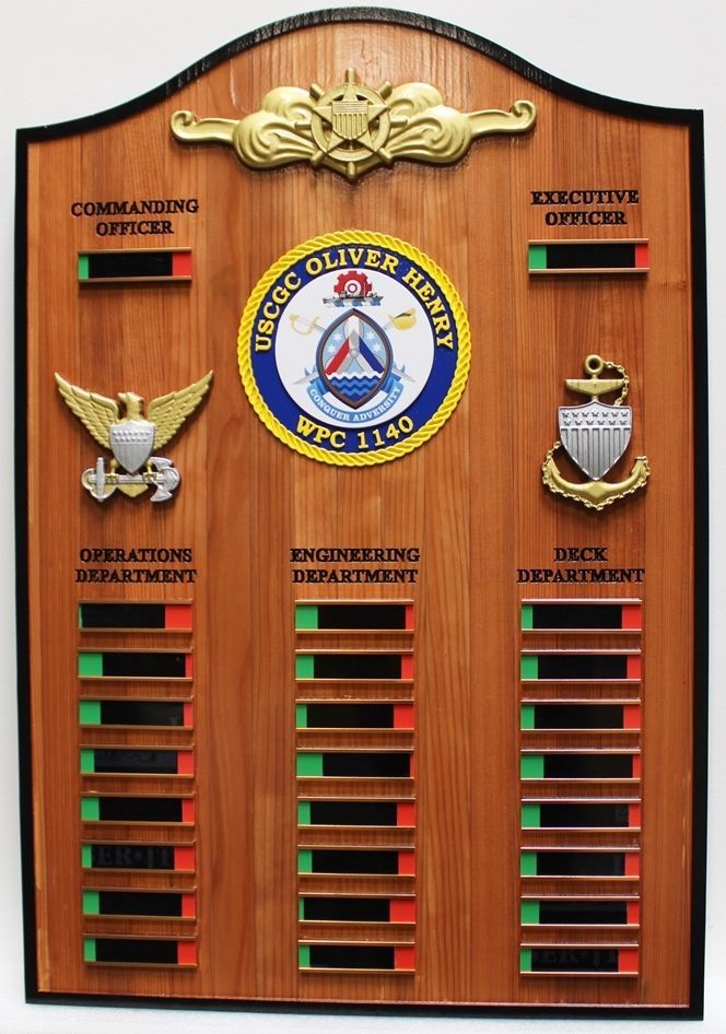 SA14350 - Redwood Ship's Command and On-Duty Status Board for USCGC Oliver Henry, WPC 1140