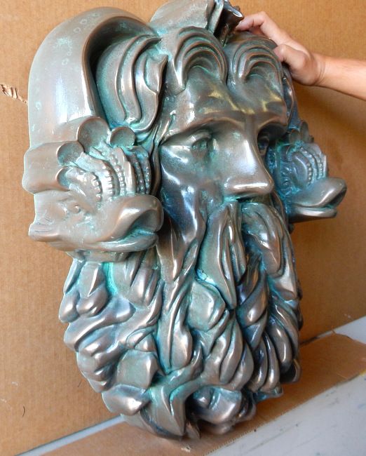 MA1265 - Neptune Head Plaque, 3-D, Green Patina