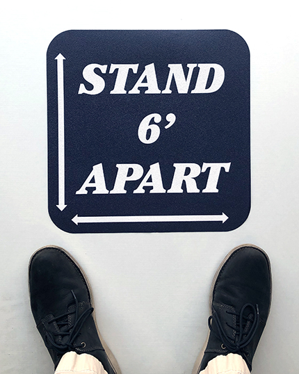 Floor Decal "Stand 6 Apart" (w/ arrows) Square Blue