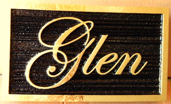 I18120 - Elegant  Property Name Sign with 24K Gold-Gilded Letters and Sandblasted Wood Grain Black Background