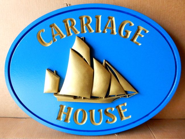L21306 - 3-D HDU Carved Sailboat Sign for "Carriage House"