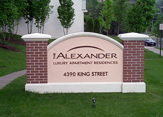 K20027 - EPS Address Monument Sign for Luxury Apartment Complex, Faux Brick Sign Pillars