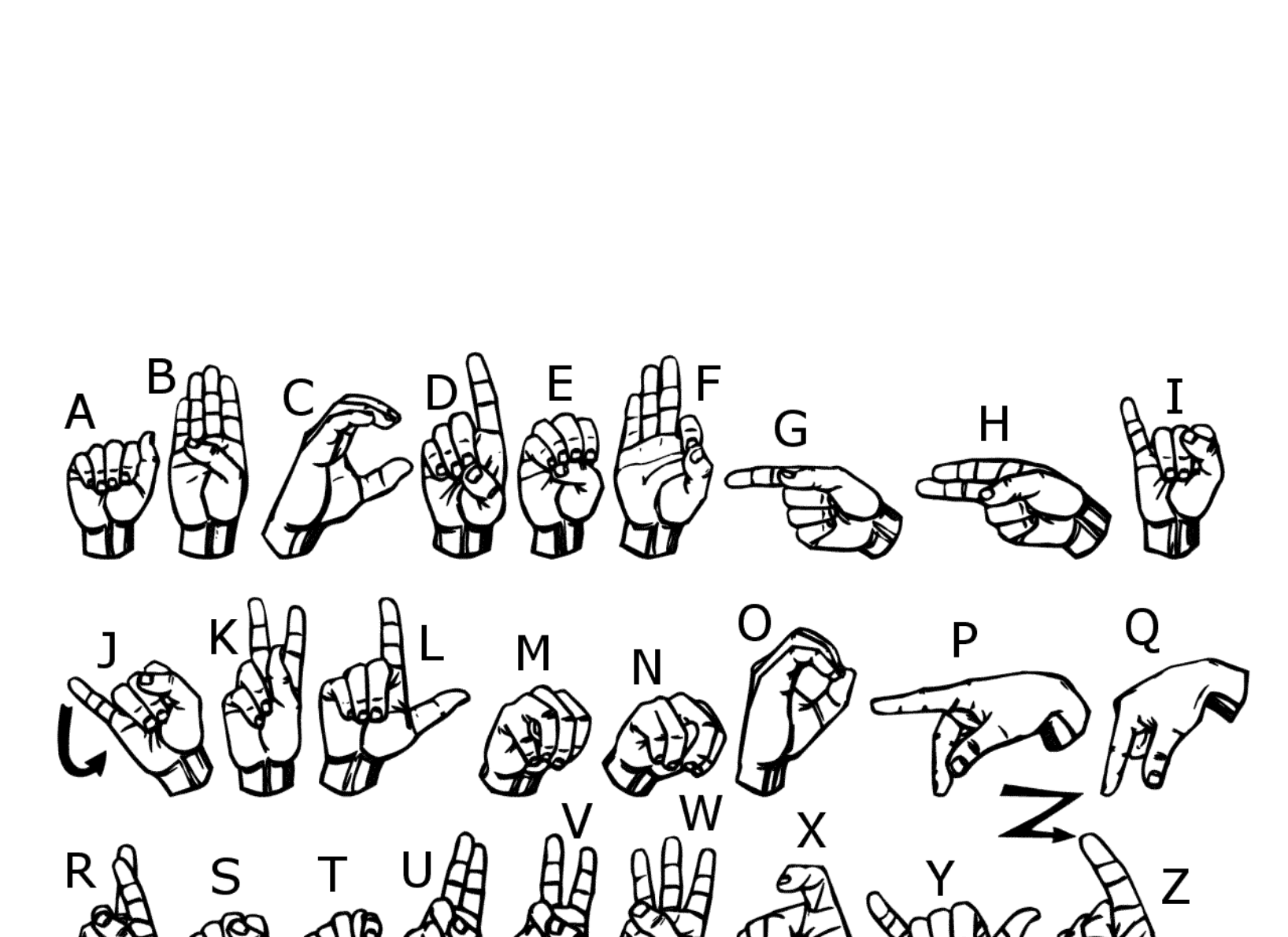 Graphic collage of hands signing ASL alphabet