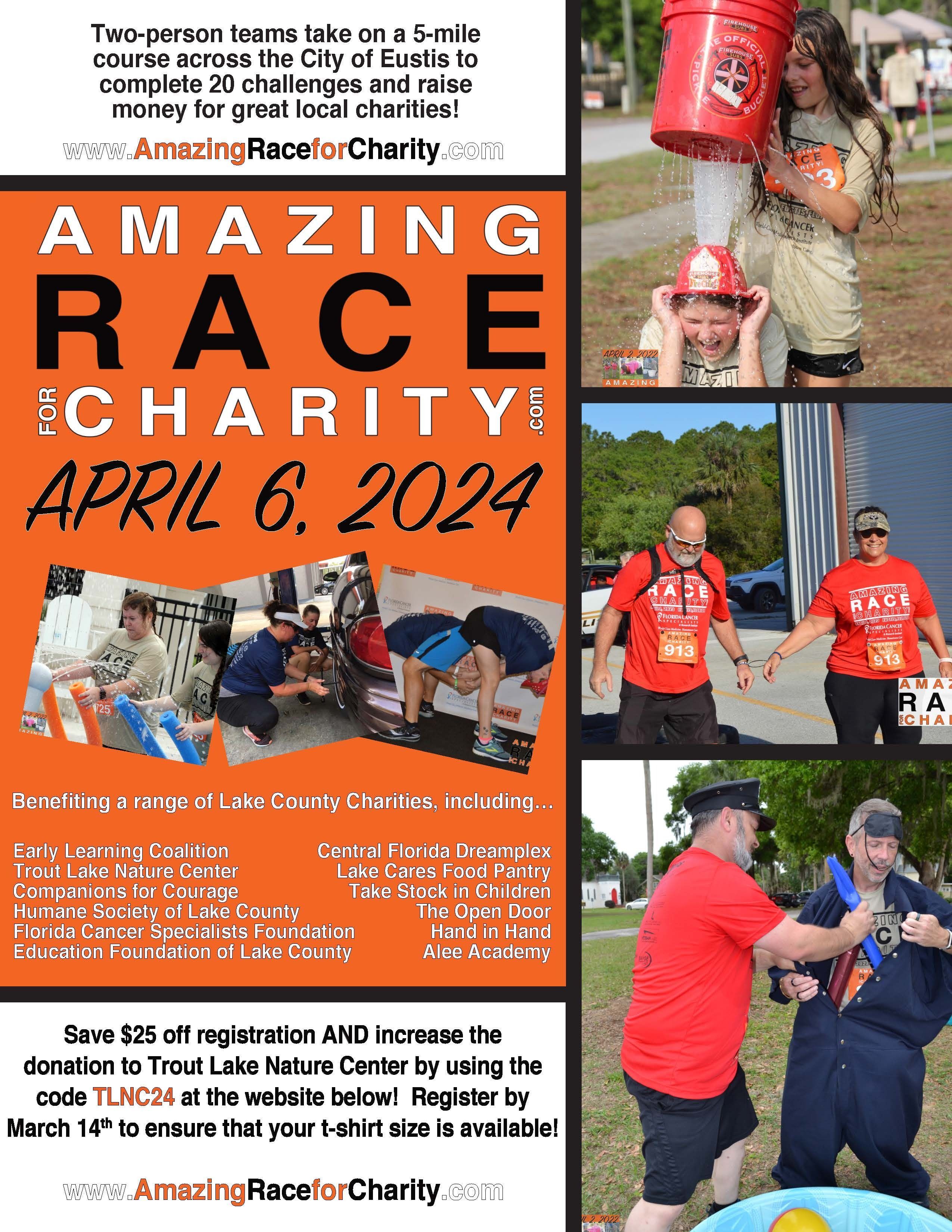Flyer showing activities from previous races and text about how to register