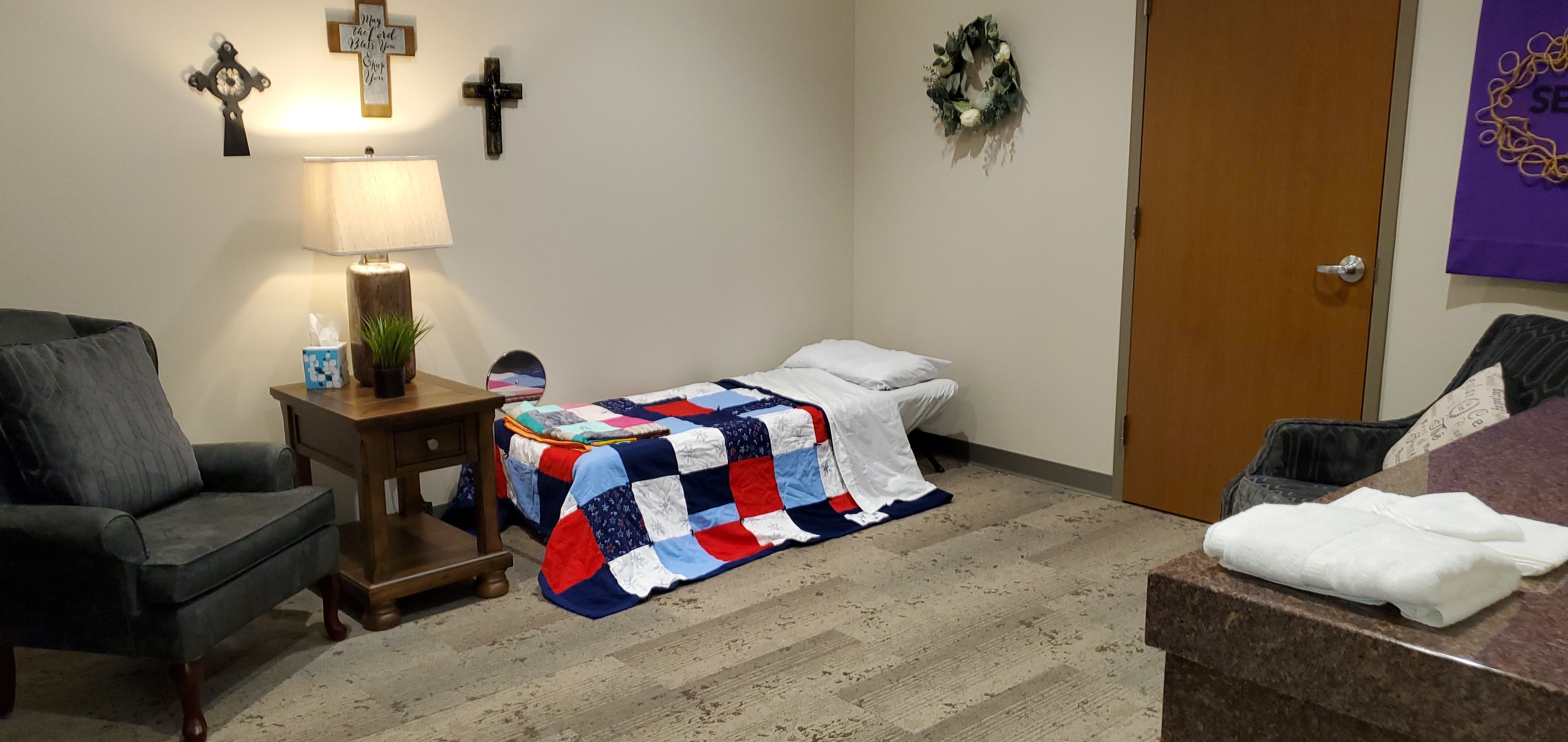 Pictured: Room set up for Hope Haven guest at First Lutheran Church. 