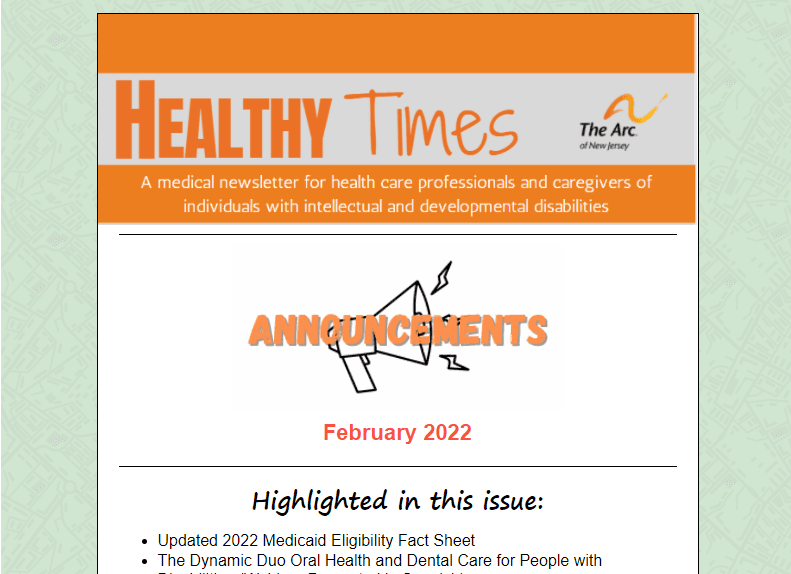 The Arc of NJ's Healthy Times Newsletter, February 2022