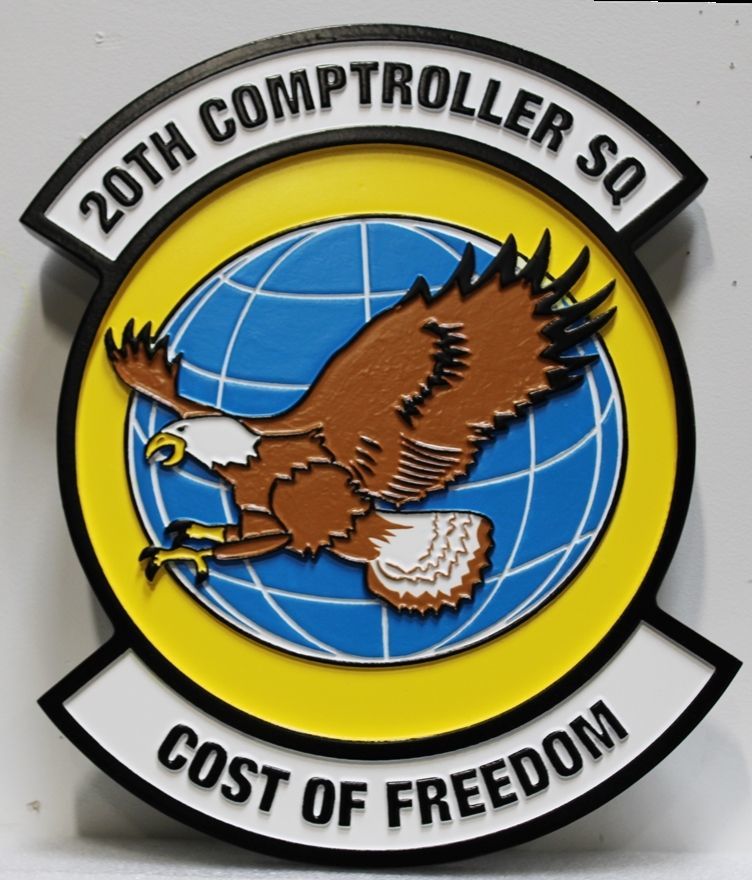 LP-7410 - Carved 2.5-D HDU Plaque  of the Crest of the 20th Comptroller Squadron, US Air Force