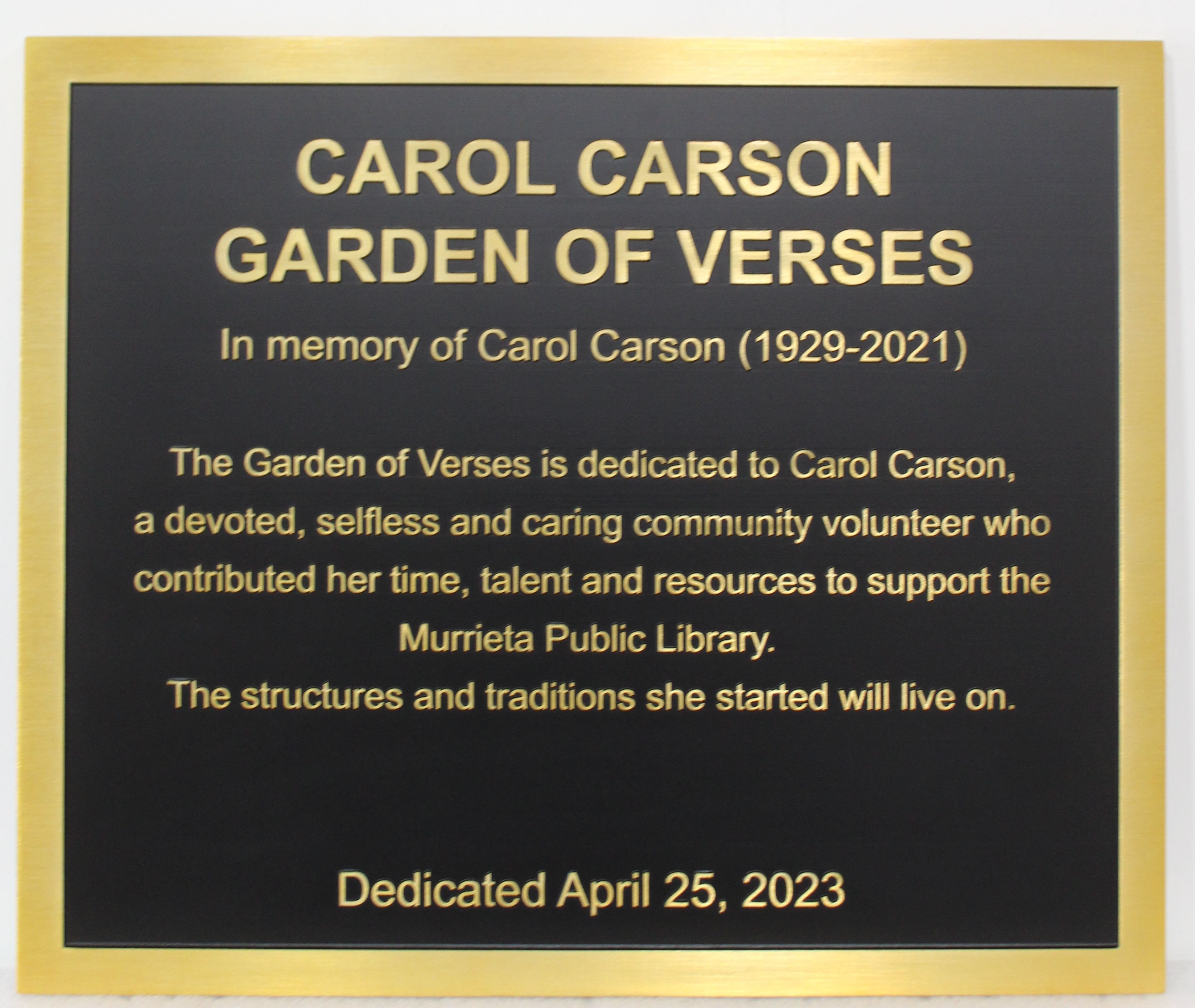 ZP-1220 -Memorial Plaque for Carol Garson, at the Garden of Verses, Bronze-Plated