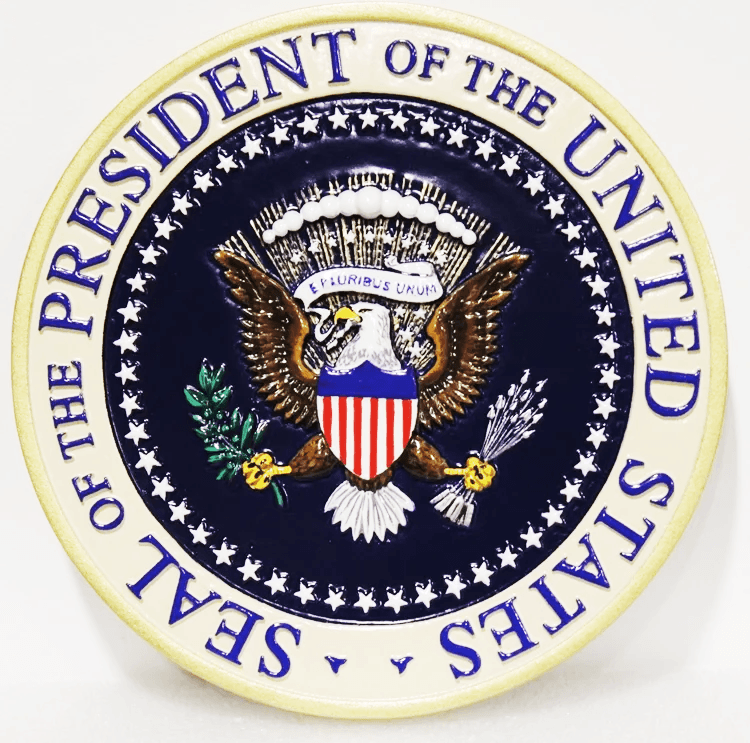 AP-1160 -  Carved Plaque of the Seal of the President of the  United States, Artist Painted 