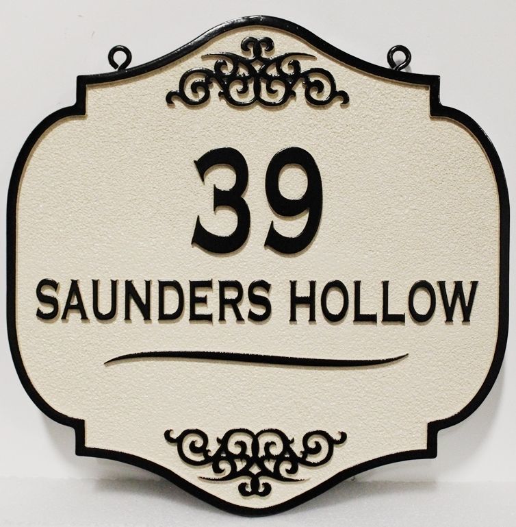 I18839 - Carved 2.5-D HDU  Address Sign for "39 Saunders Hollow" 