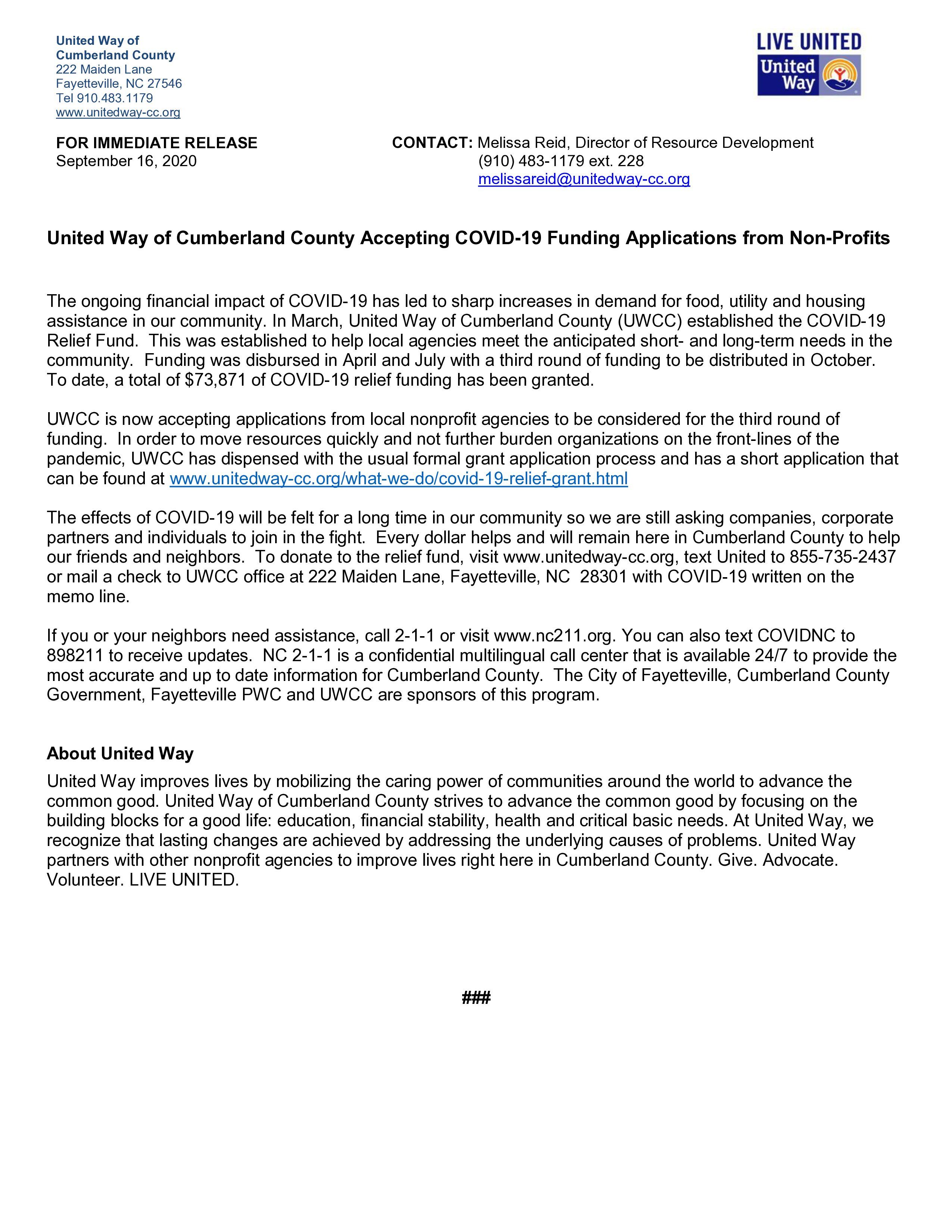 UNITED WAY OF CUMBERLAND COUNTY’S YOUTH GROWTH STOCK TRUST GRANT AWARDS $220,000 TO BENEFIT CUMBERLAND COUNTY YOUTH
