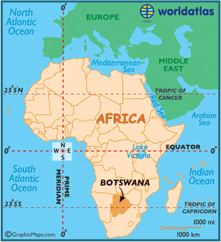 Botswana's location in Africa