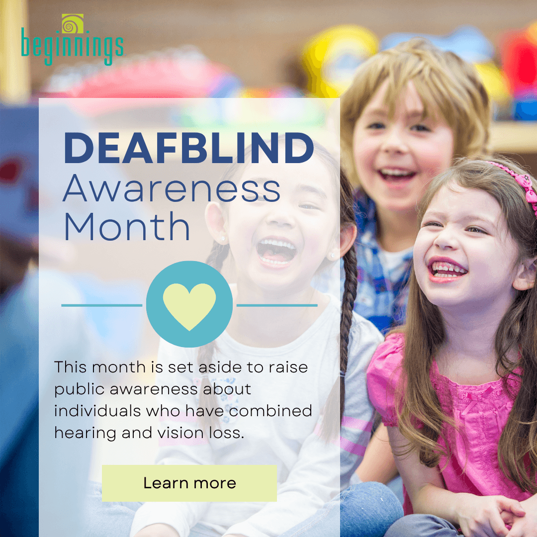 children smiling. Text on image: DeafBlind Awareness Month