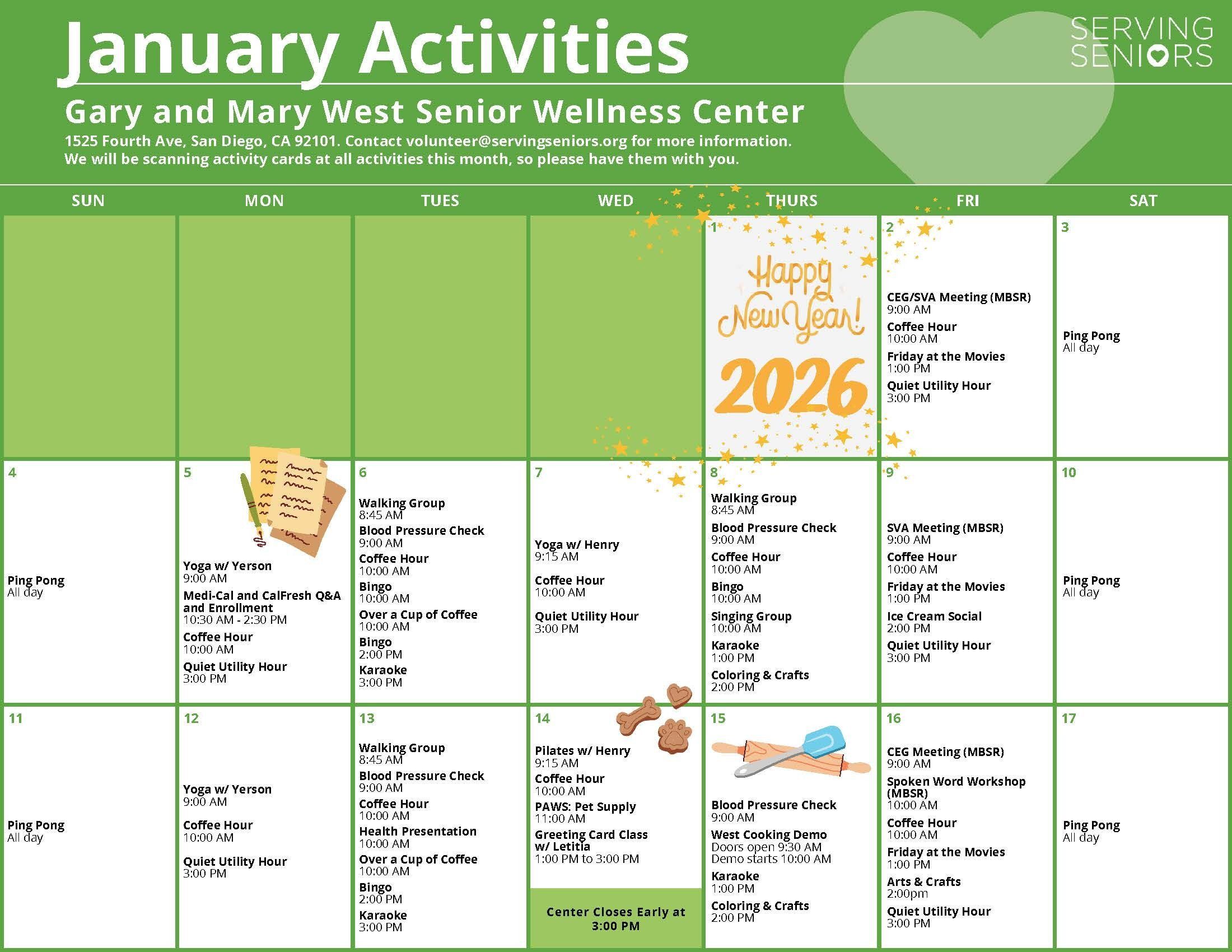 Click to download the Gary and Mary West Senior Wellness Center January Activities Calendar