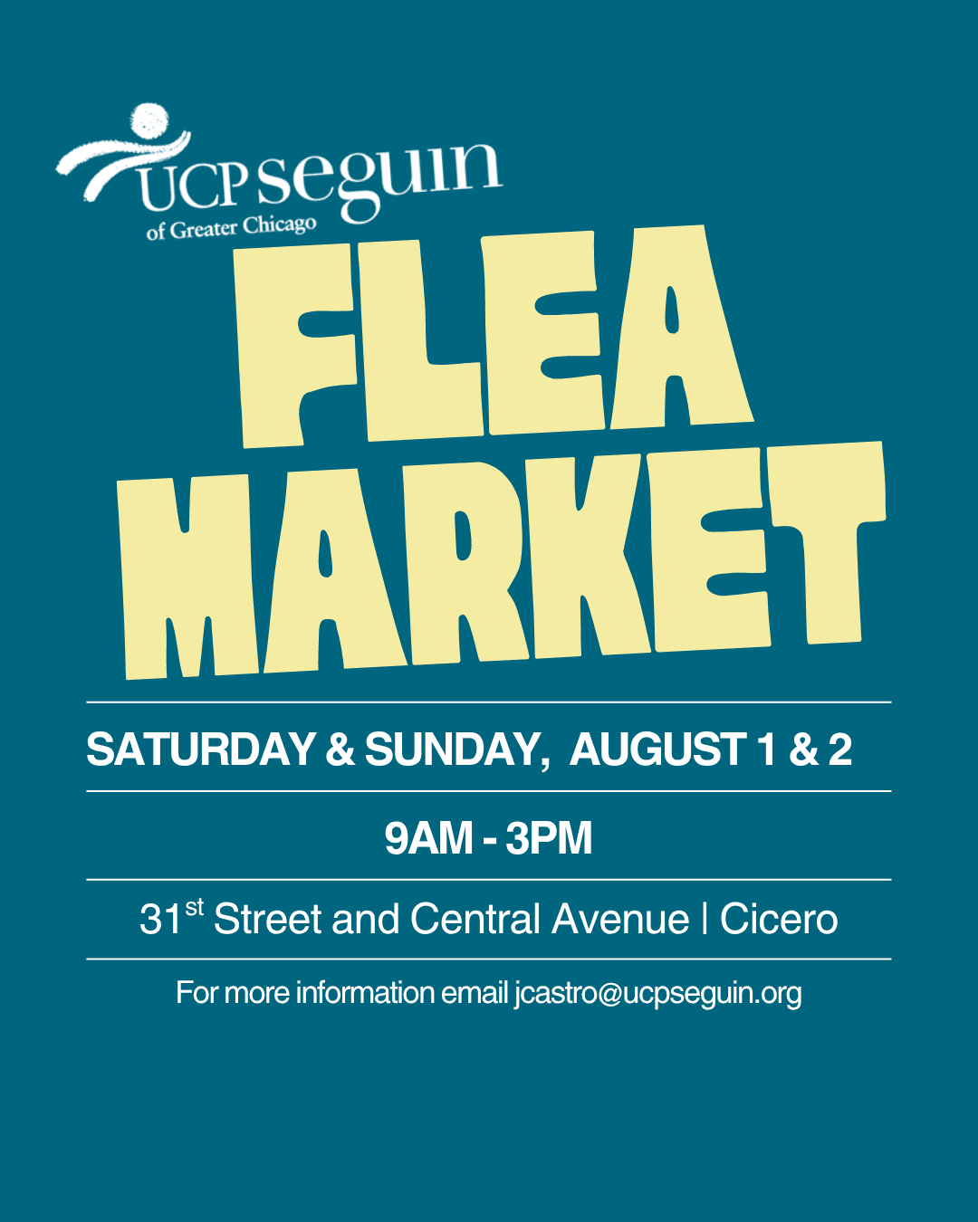 a logo for the UCP Seguin flea market
