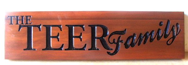 I18957 - Carved Cedar Property Name Sign "The Teer Family"