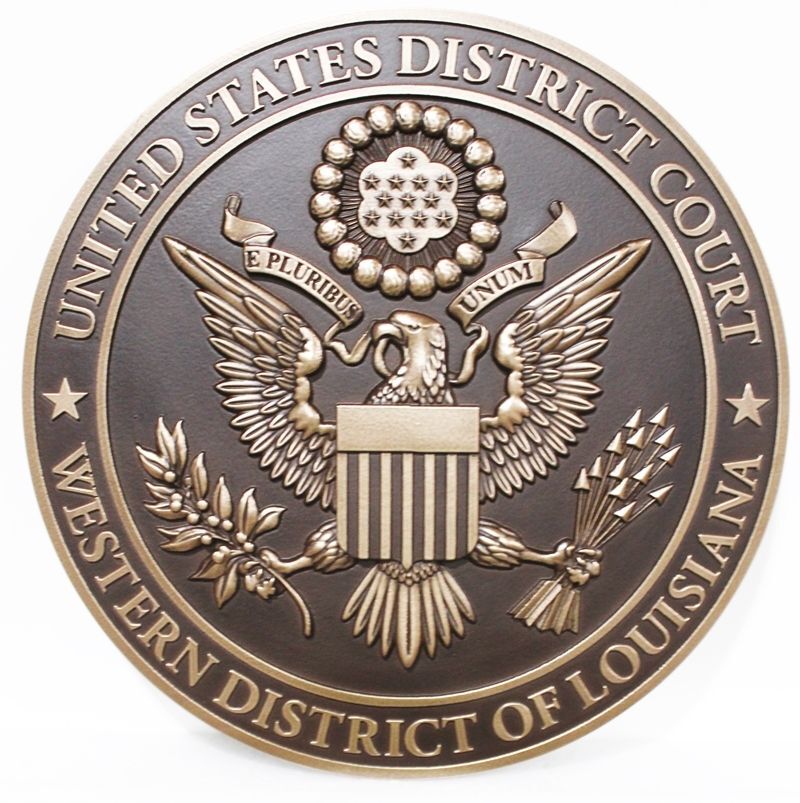 FP-1365 - Carved 3-D Bronze-Plated HDU Plaque of the Seal of the United States District Court, Western District of Louisiana