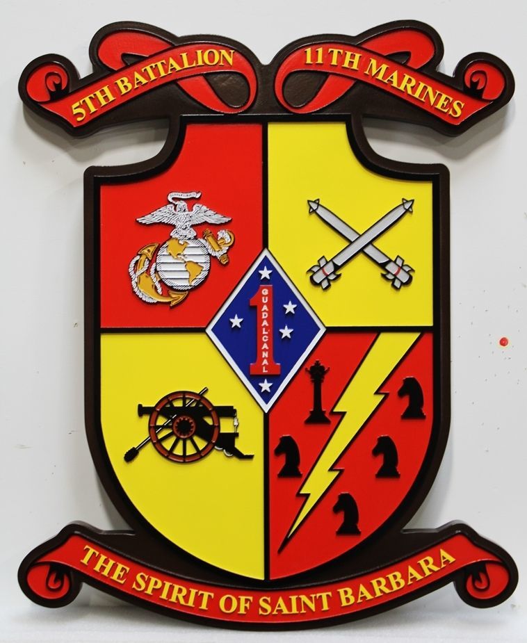 CB5340 - Crest of the 5th Battalion, 11th Marine Regiment, First Marine Division,  Multi-level Raised and Outline Relief