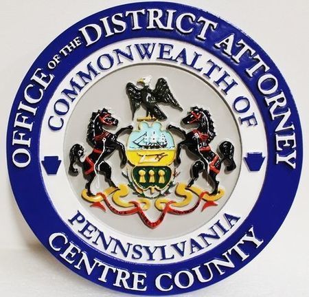 HP-1500- Carved Plaque of the Seal of the District Attorney, Centre County, Pennsylvania, 3-D Artist-Painted