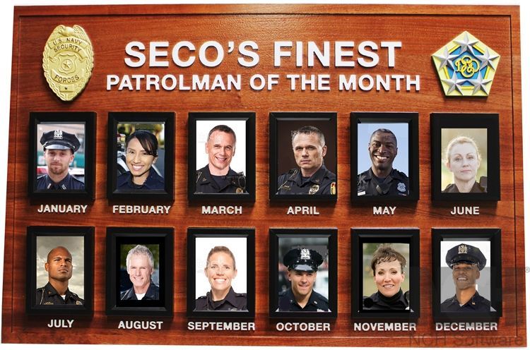 SB1040 - Award Photo Board for the SECO's Finest,Navy  Patrolman of the Month,  Carved from African Mahogany. 
