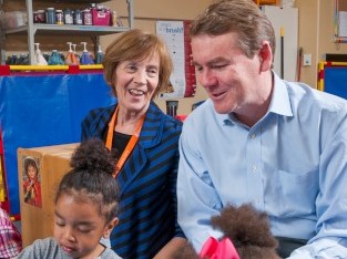 Senator Michael Bennet takes time to play and learn at Clayton