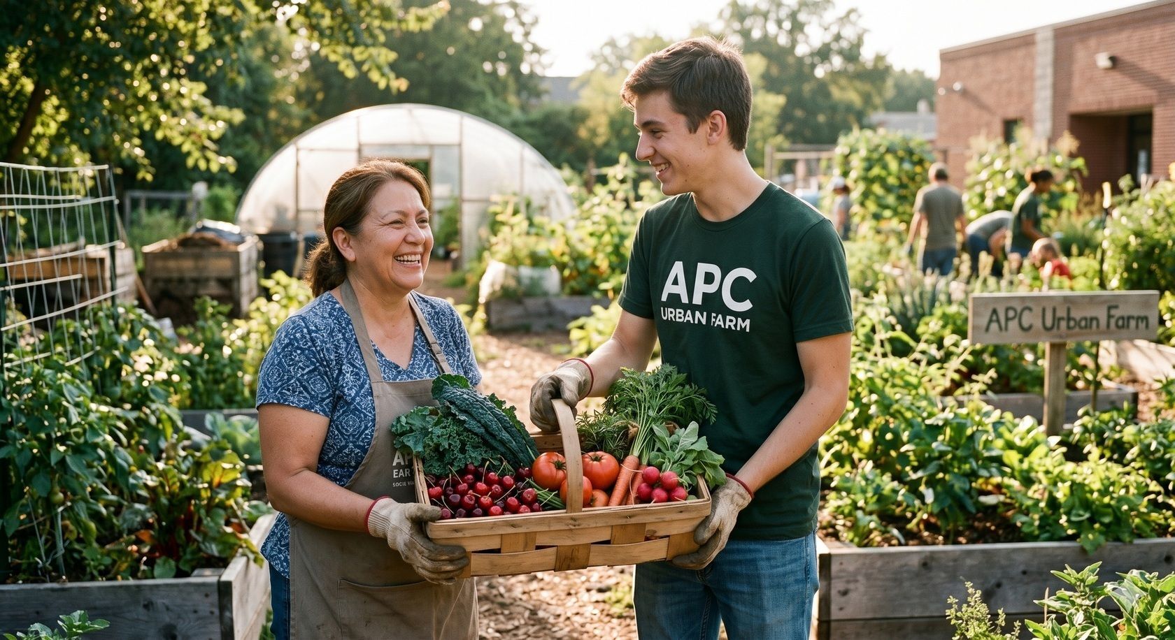 volunteer working in an urban garden