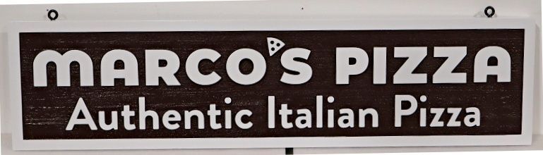 Q25213 - Carved and Sandblasted Sign for "Marcos Pizza"
