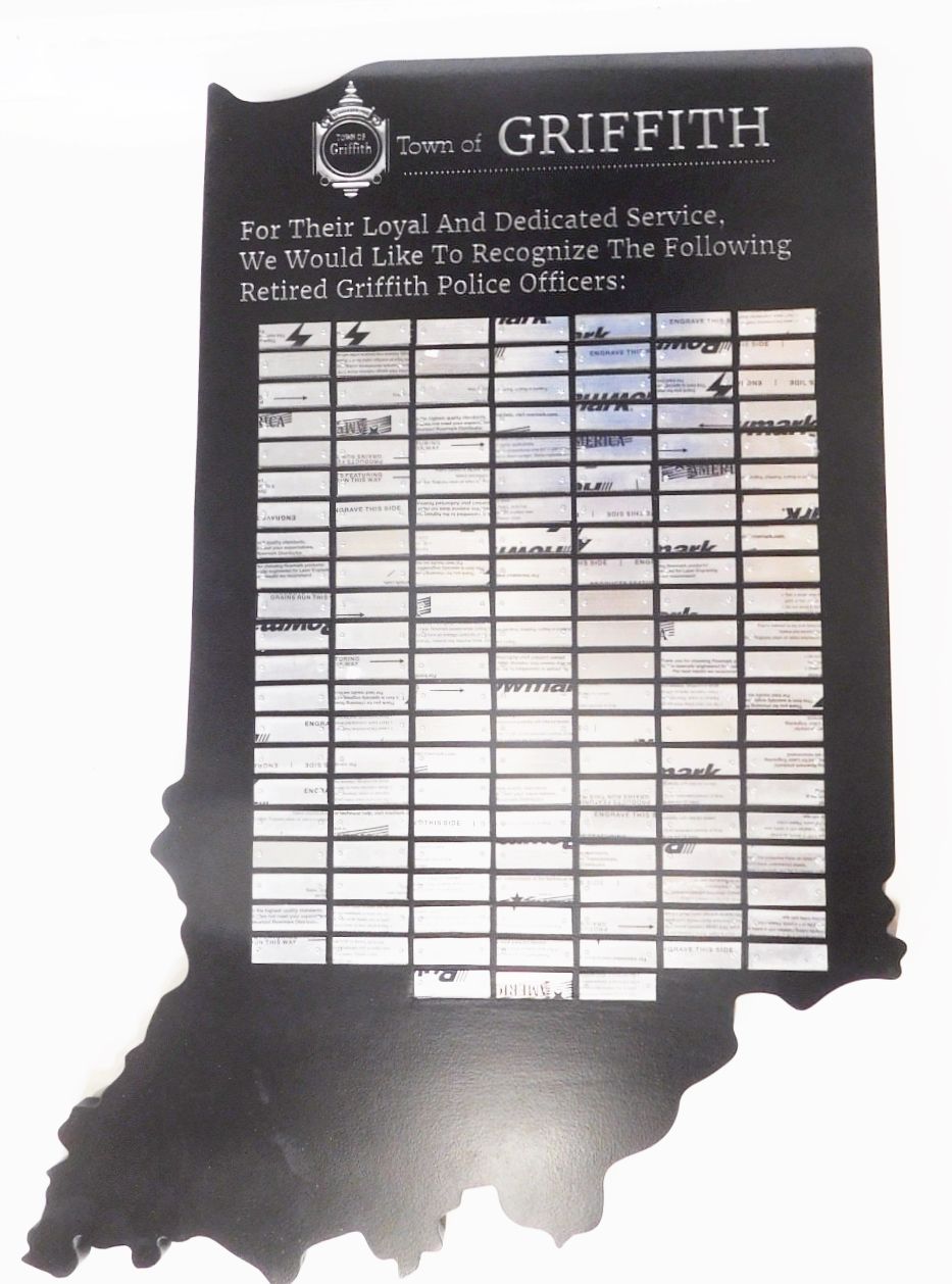 BP-1219 - State of Indiana Map Plaque, with Aluminum Engraved Plates of Police Officers