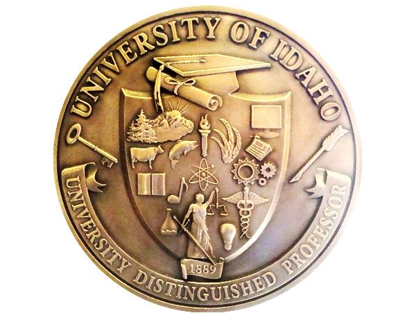 M7164 - Brass 3D Bas-relief Wall Plaque of the Great Seal of the University of Idaho