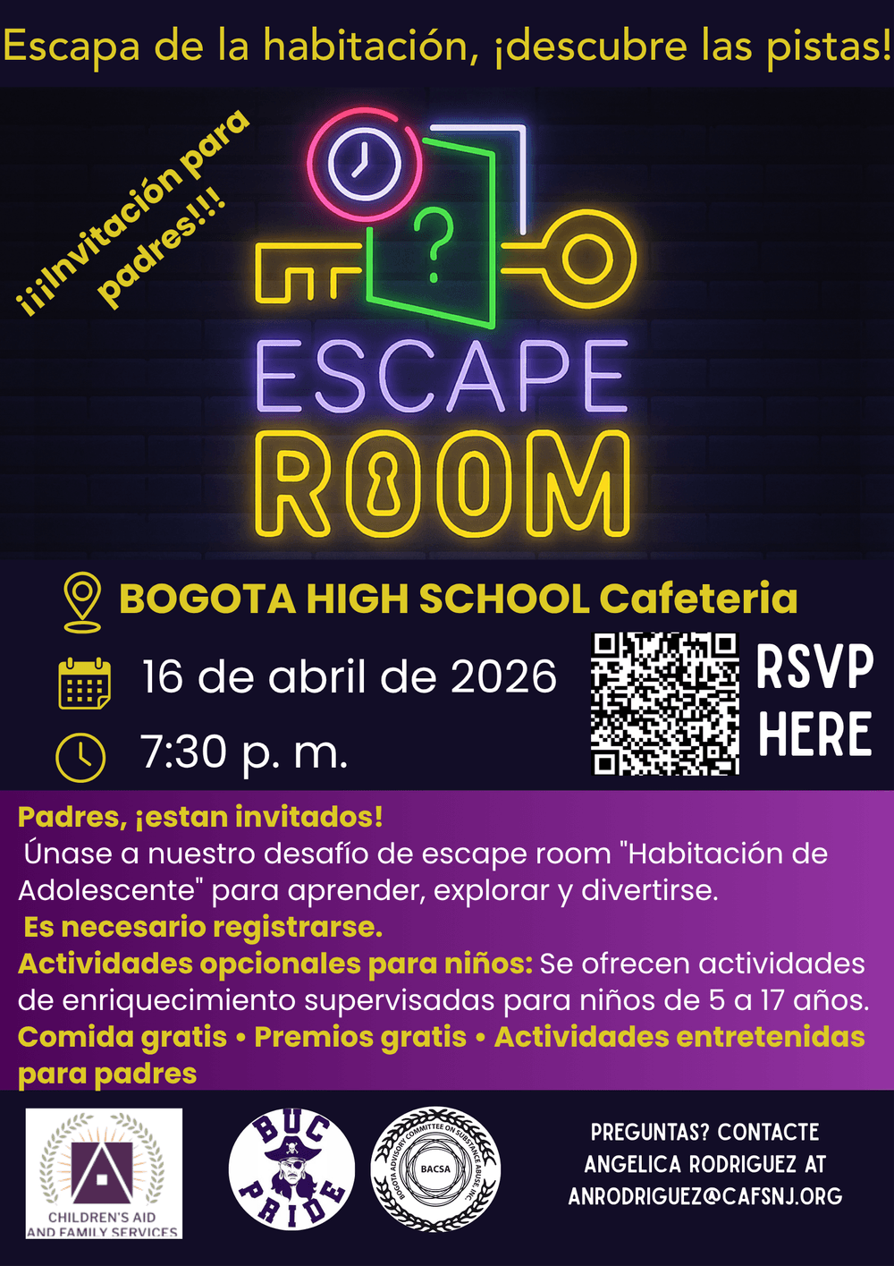 Parent Escape Room Spanish Flyer
