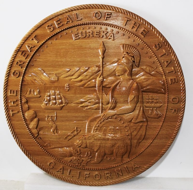 BP-1033 - Carved 3-D Mahogany Wood Plaque of the Seal of the State of California 