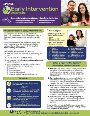 Tip Sheet: Early Intervention 3 to 5