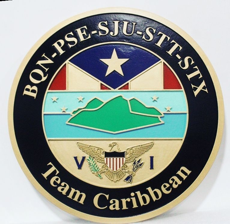 AP-2545 - Carved 2.5-D Multi-Level Relief  Plaque of the Seal of the Caribbean High-Intensity Drug Trafficking Area  (HITDA) Team,  Drug Enforcement Administration